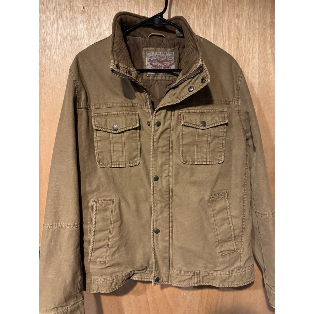 Levi's Men's Large Canvas Zip-Up Quilt Lined Trucker Jacket Five-Pocket Brown